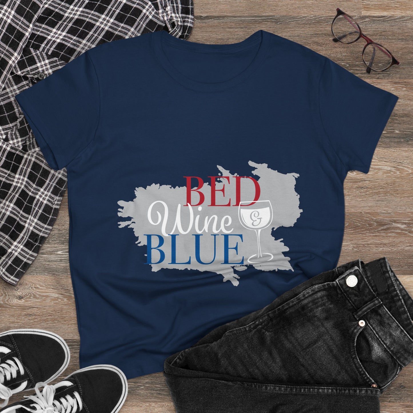 Bed, Wine and Blue 4th of July tee