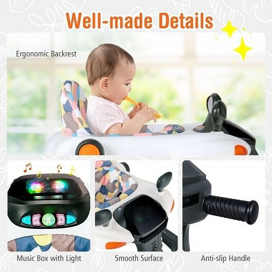 2-in-1 Foldable Activity Push Walker with Adjustable Height-Dark Gray