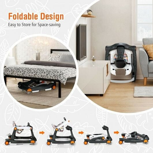 2-in-1 Foldable Activity Push Walker with Adjustable Height-Dark Gray